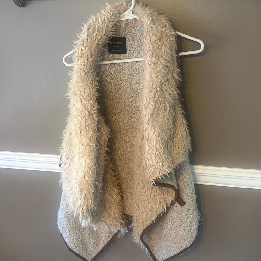 Fuzzy Vest with faux leather trim